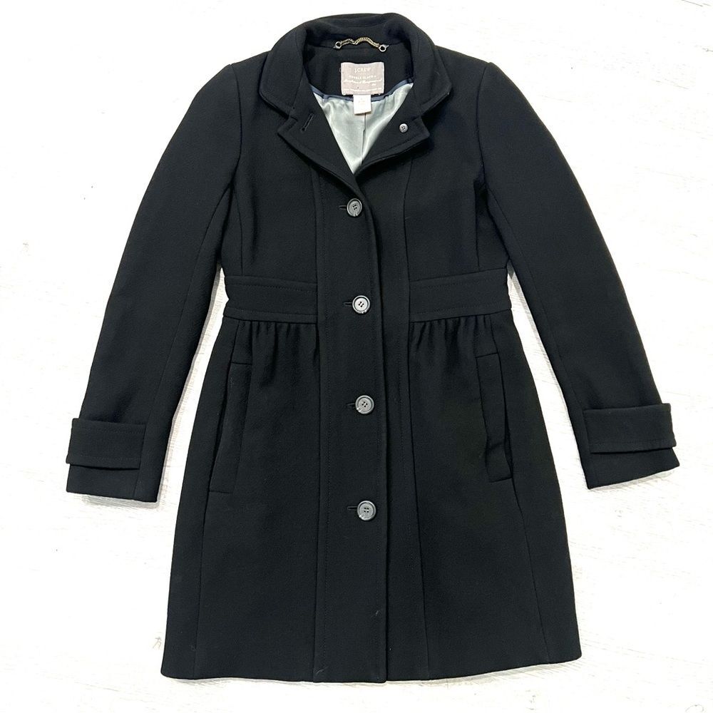 J CREW Double Cloth Coletta Lady Day Italian Wool Coat Black Size 2 Knee Length